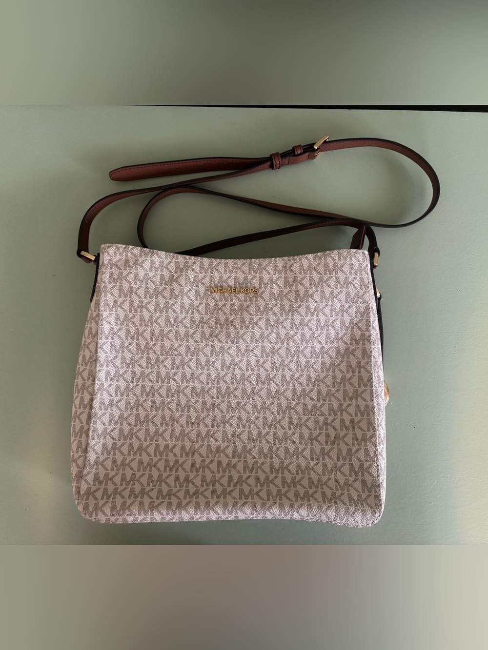 Michael Kors Cream & Brown MK Logo Crossbody Bag